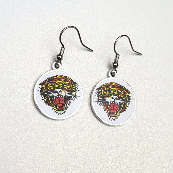 ED HARDY VINTAGE Style Earrings /Open Mouth Tiger Earrings - Picture 2 of 6